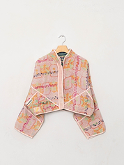 The Kaira Cropped Quilted Patchwork Kantha Jacket