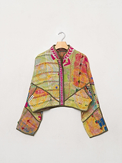 The Kaira Cropped Suzani Quilted Kantha Jacket