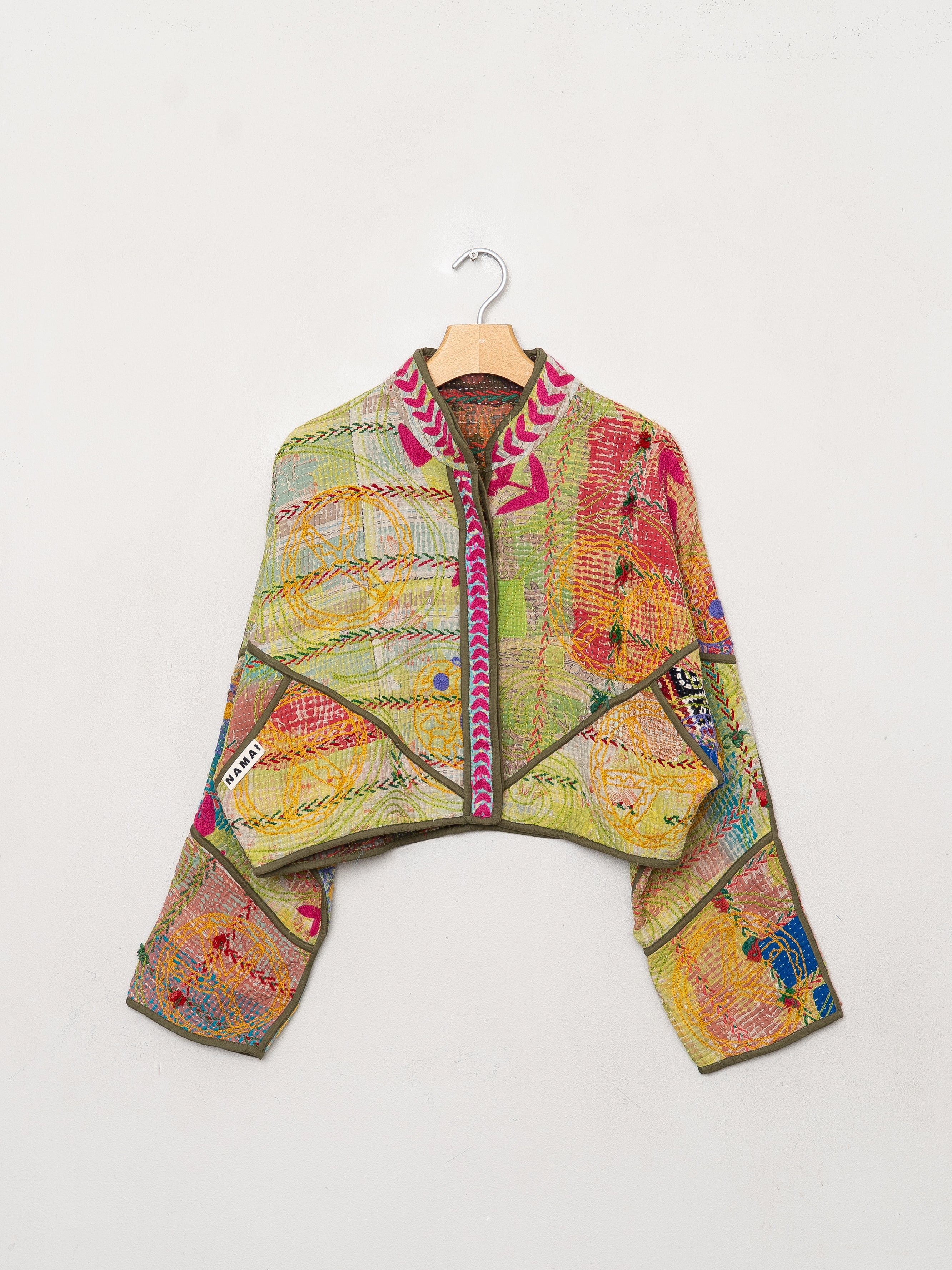 The Kaira Cropped Suzani Quilted Kantha Jacket