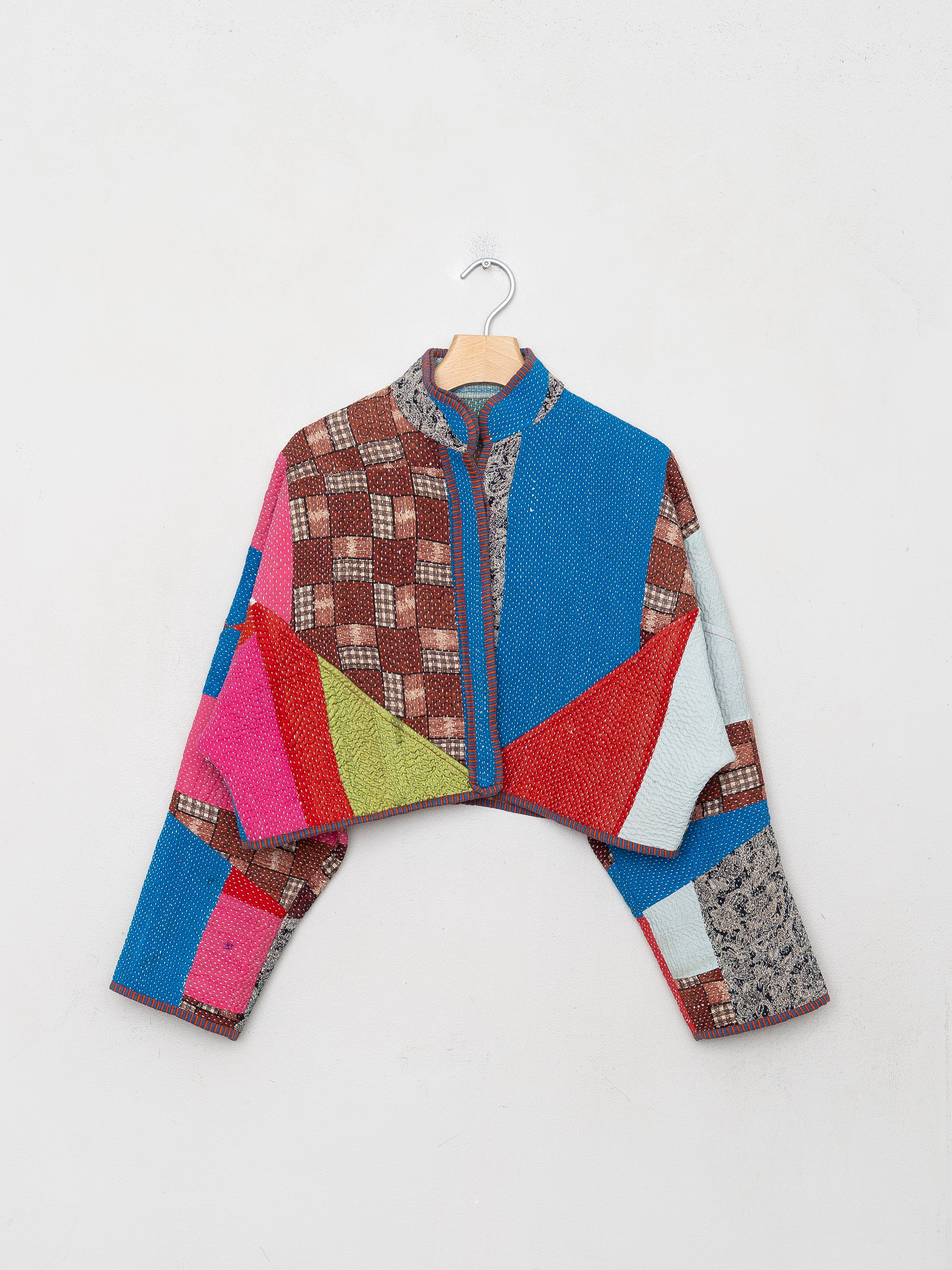 The Kaira Cropped Quilted Patchwork Kantha Jacket