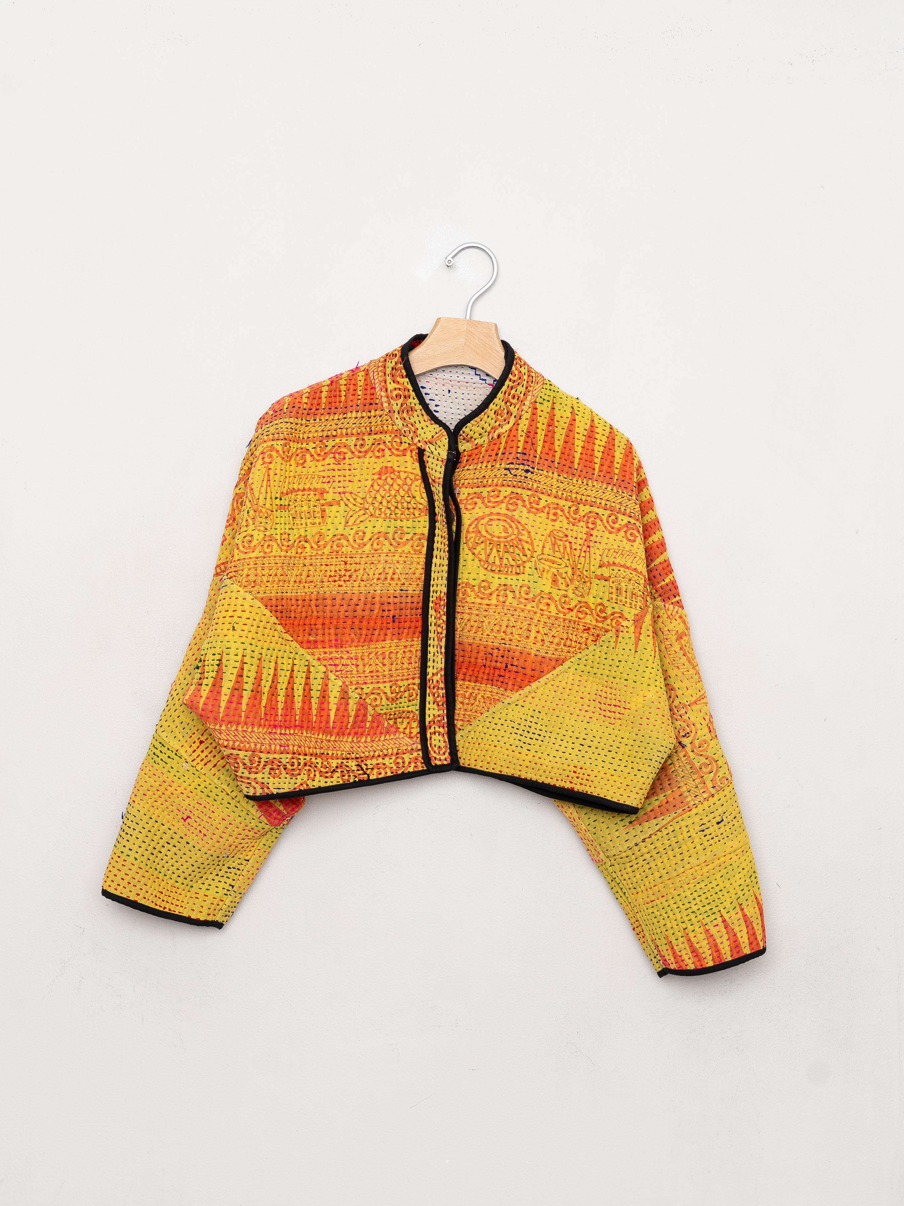 The Kaira Cropped Quilted Patchwork Kantha Jacket