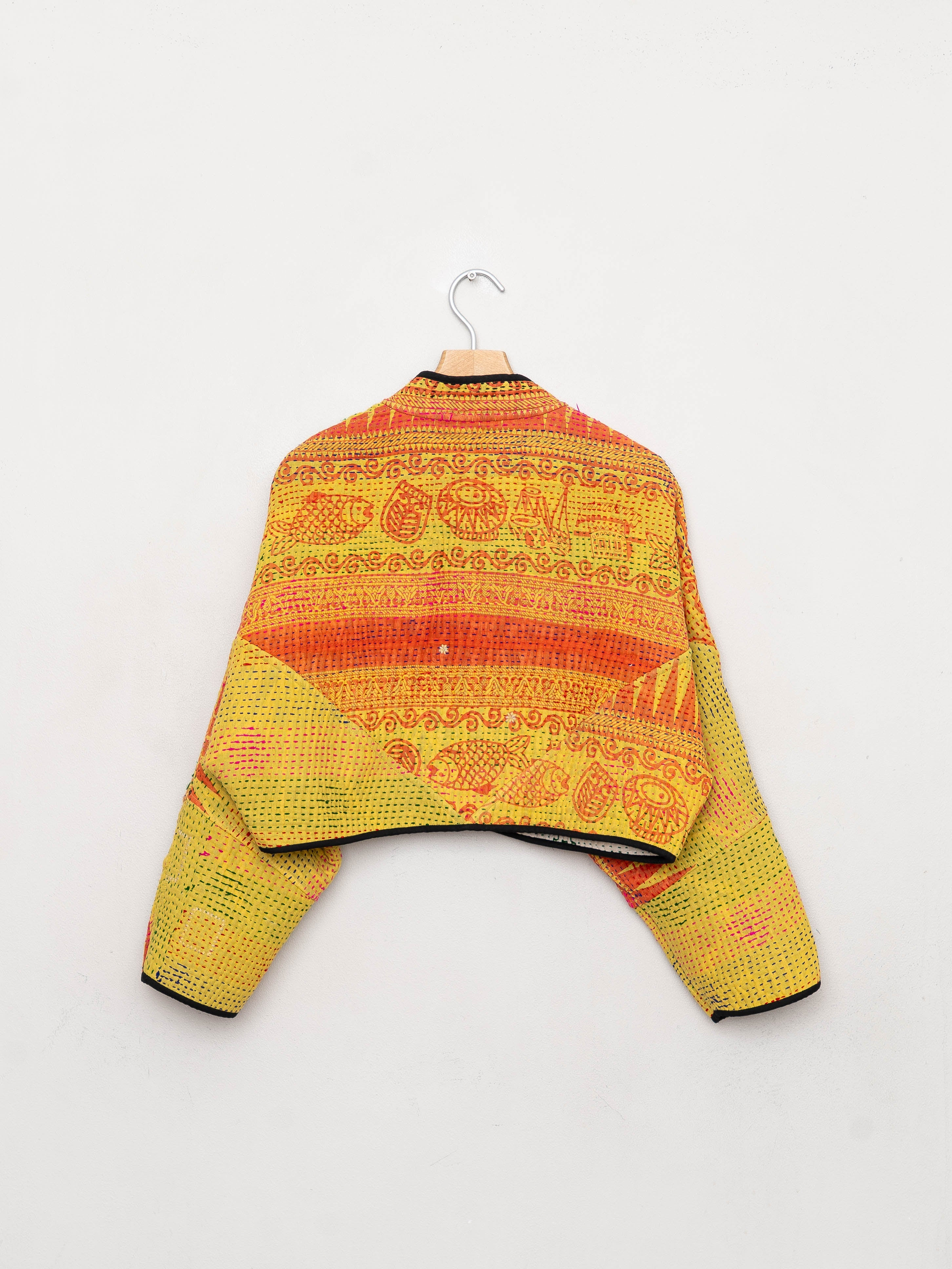 The Kaira Cropped Quilted Patchwork Kantha Jacket