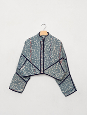 The Kaira Cropped Quilted Indigo Kantha Jacket