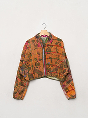 The Kaira Cropped Suzani Quilted Kantha Jacket
