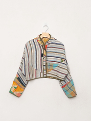 The Kaira Cropped Quilted Patchwork Kantha Jacket