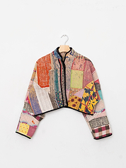 The Kaira Cropped Quilted Patchwork Kantha Jacket