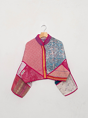 The Kaira Cropped Quilted Patchwork Kantha Jacket
