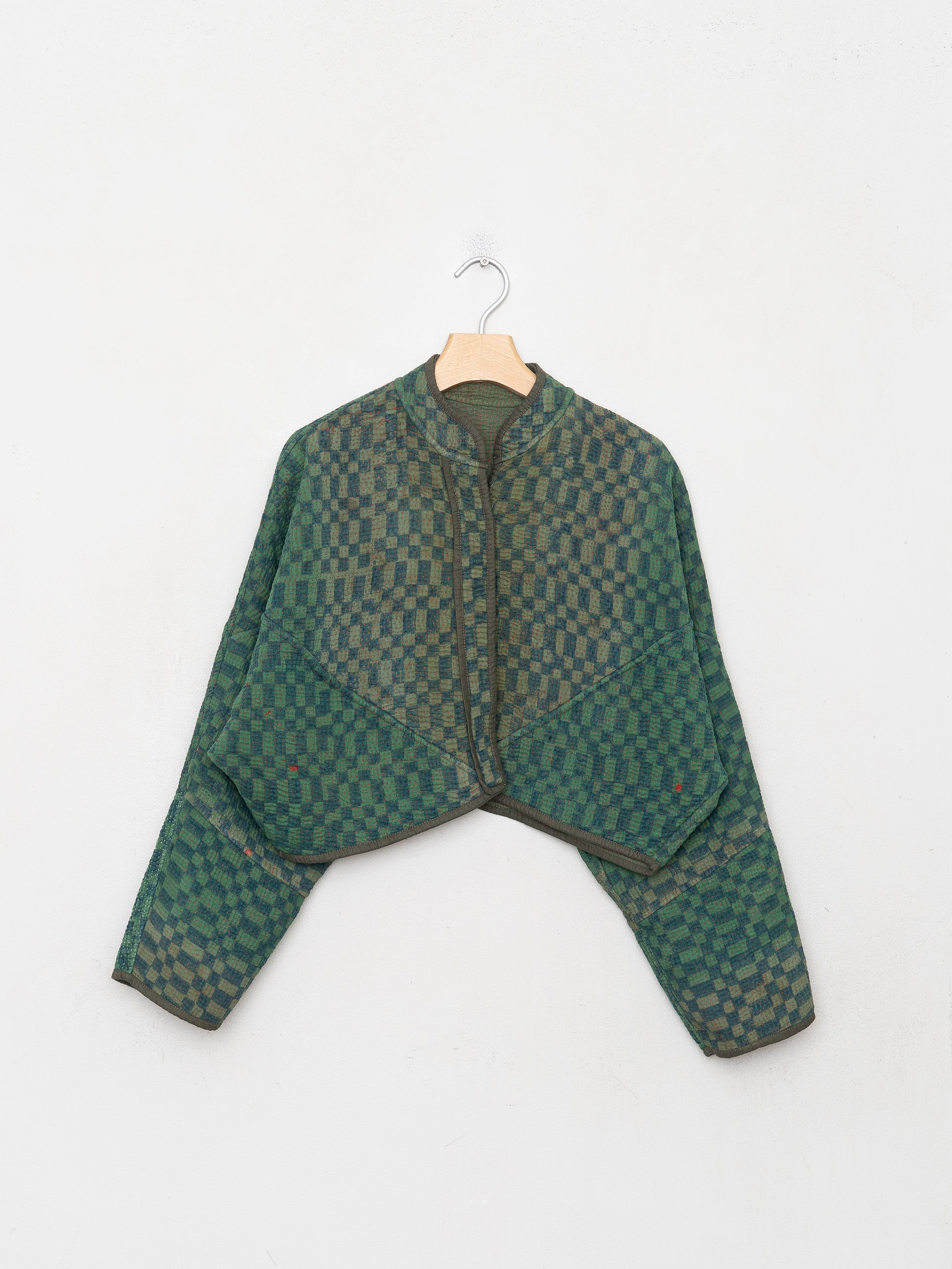 The Kaira Cropped Quilted Indigo Kantha Jacket