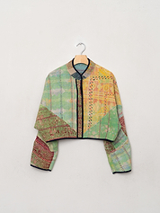The Kaira Cropped Quilted Patchwork Kantha Jacket