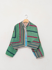 The Kaira Cropped Quilted Patchwork Kantha Jacket
