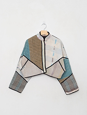 The Kaira Cropped Quilted Patchwork Kantha Jacket