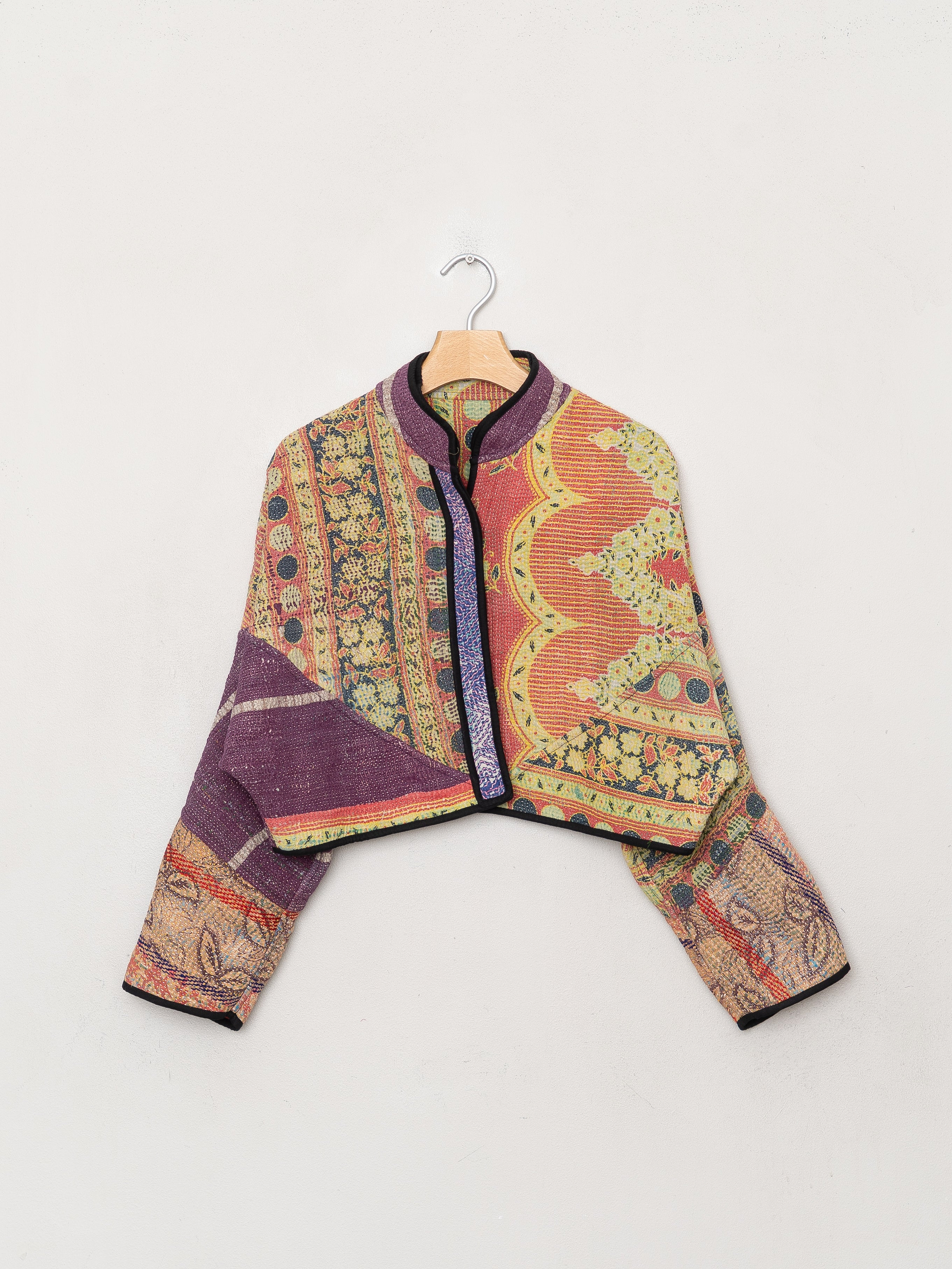 The Kaira Cropped Quilted Patchwork Kantha Jacket