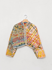 The Kaira Cropped Suzani Quilted Kantha Jacket