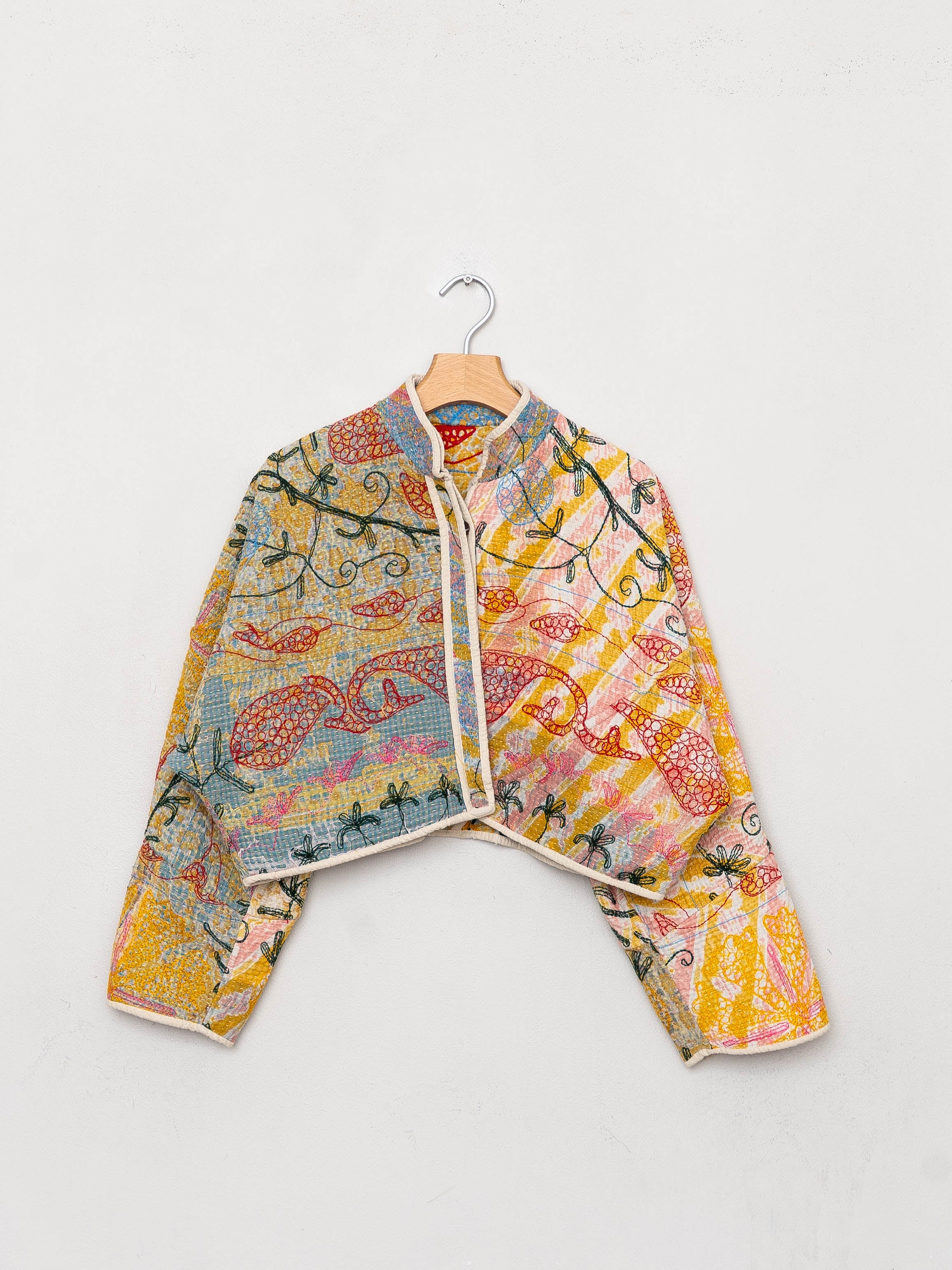 The Kaira Cropped Suzani Quilted Kantha Jacket