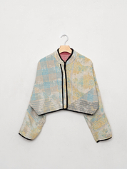 The Kaira Cropped Quilted Patchwork Kantha Jacket