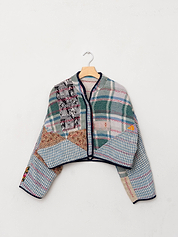 The Kaira Cropped Quilted Patchwork Kantha Jacket