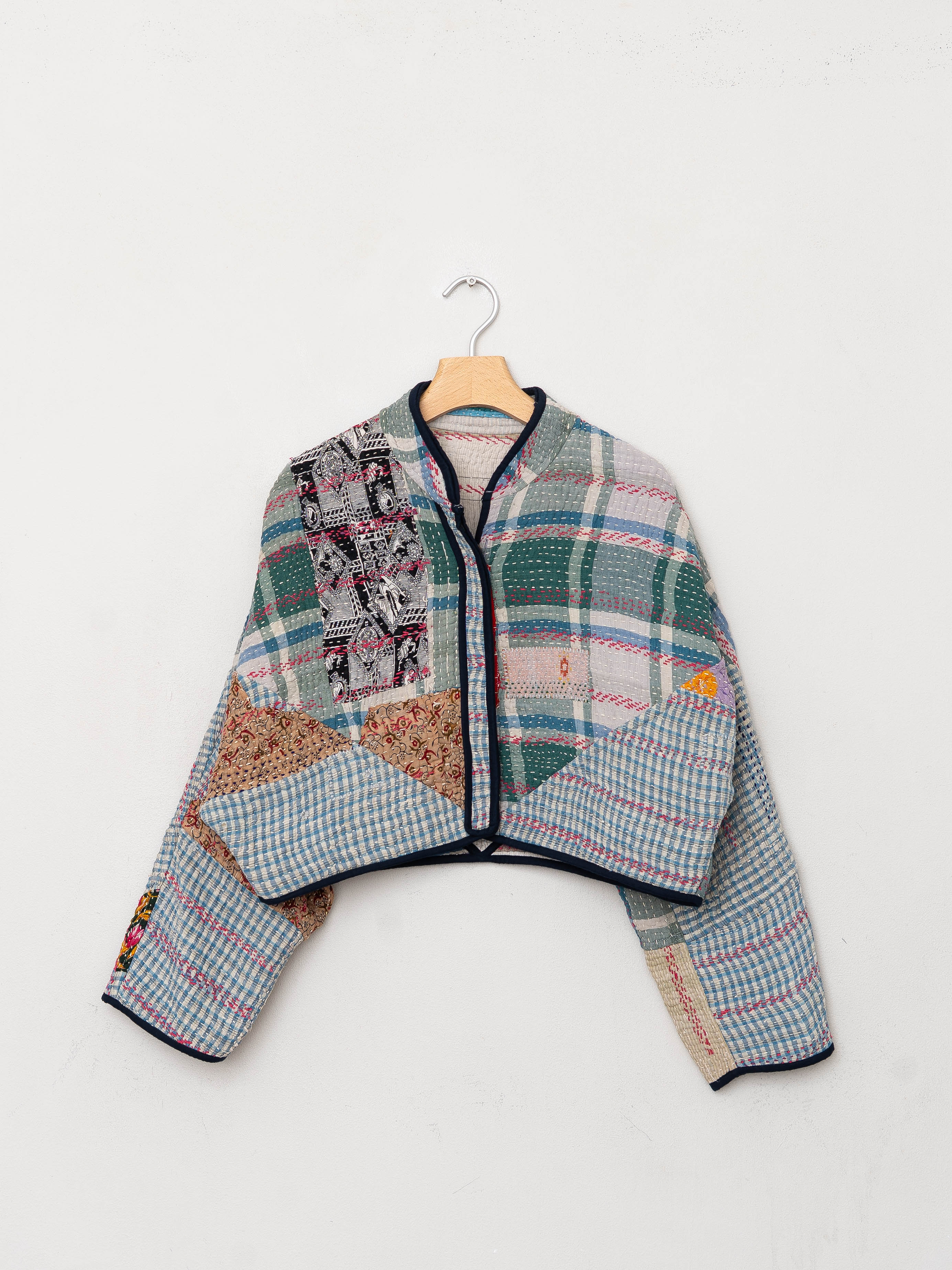The Kaira Cropped Quilted Patchwork Kantha Jacket