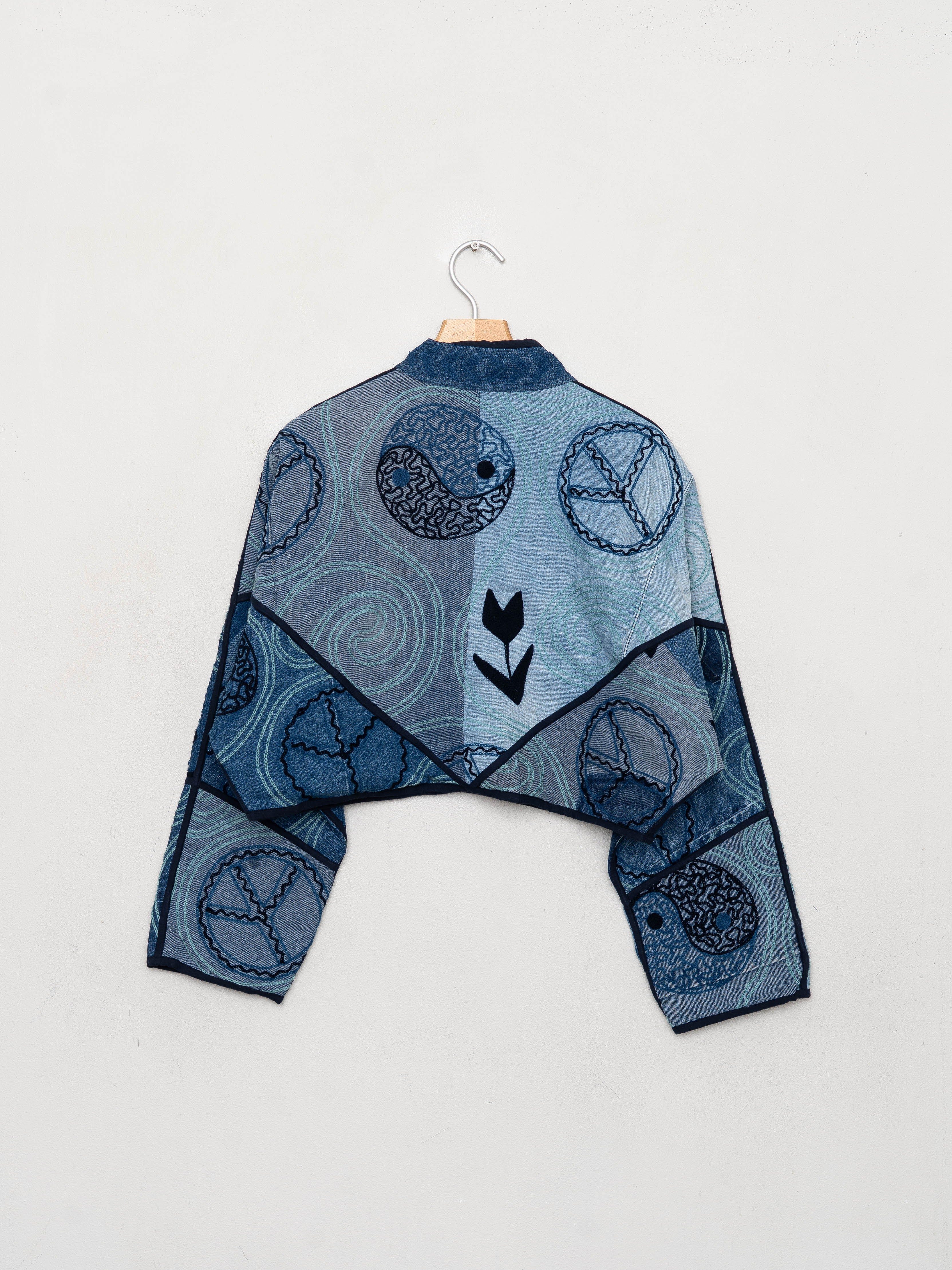 The Kaira Cropped Denim Suzani Jacket - Medium