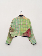 The Kaira Cropped Quilted Patchwork Kantha Jacket