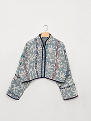 The Kaira Cropped Quilted Indigo Kantha Jacket