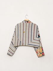 The Kaira Cropped Quilted Patchwork Kantha Jacket