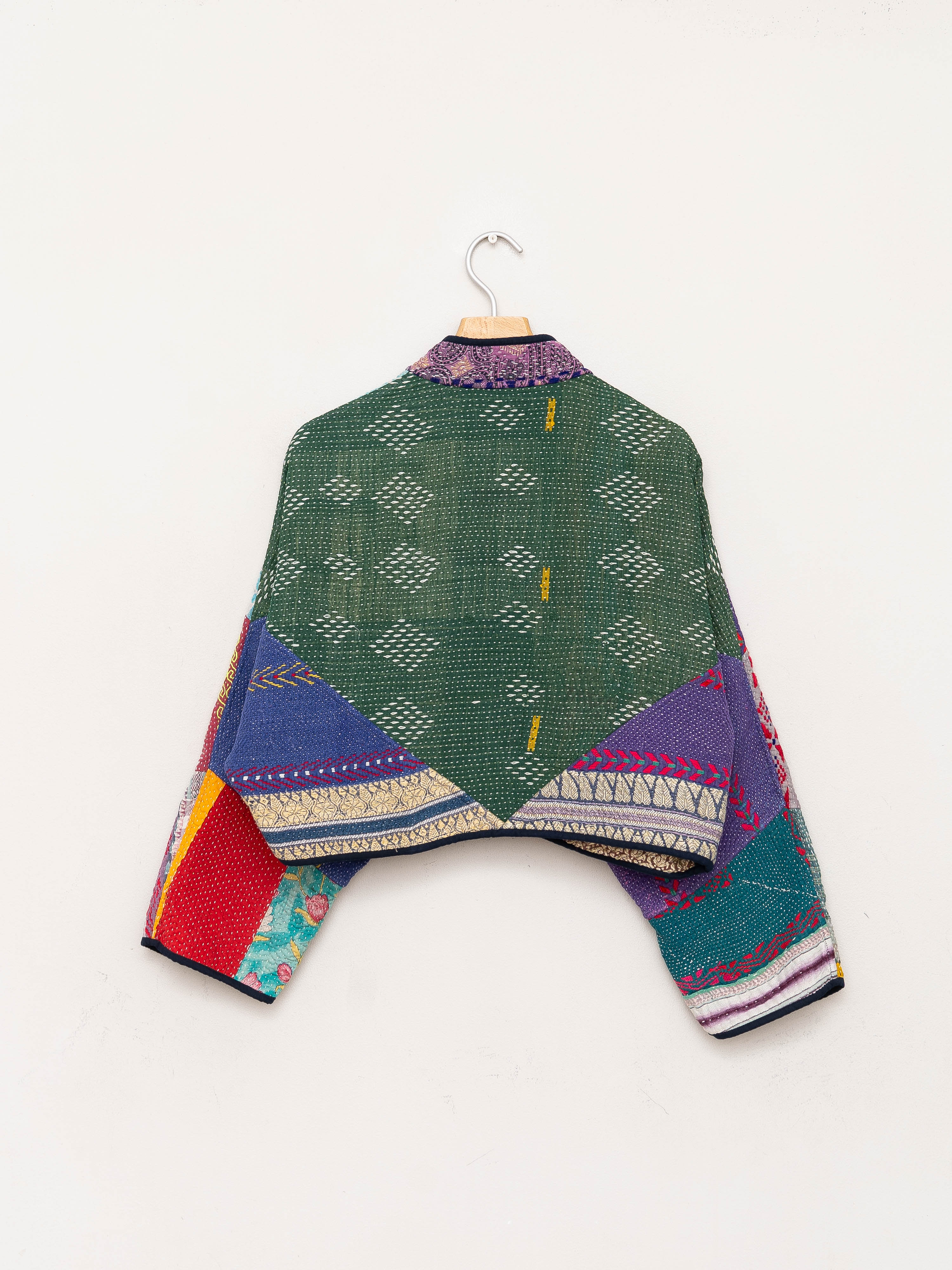 The Kaira Cropped Quilted Patchwork Kantha Jacket