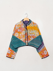 The Kaira Cropped Quilted Patchwork Kantha Jacket