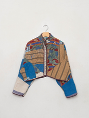 The Kaira Cropped Quilted Patchwork Kantha Jacket