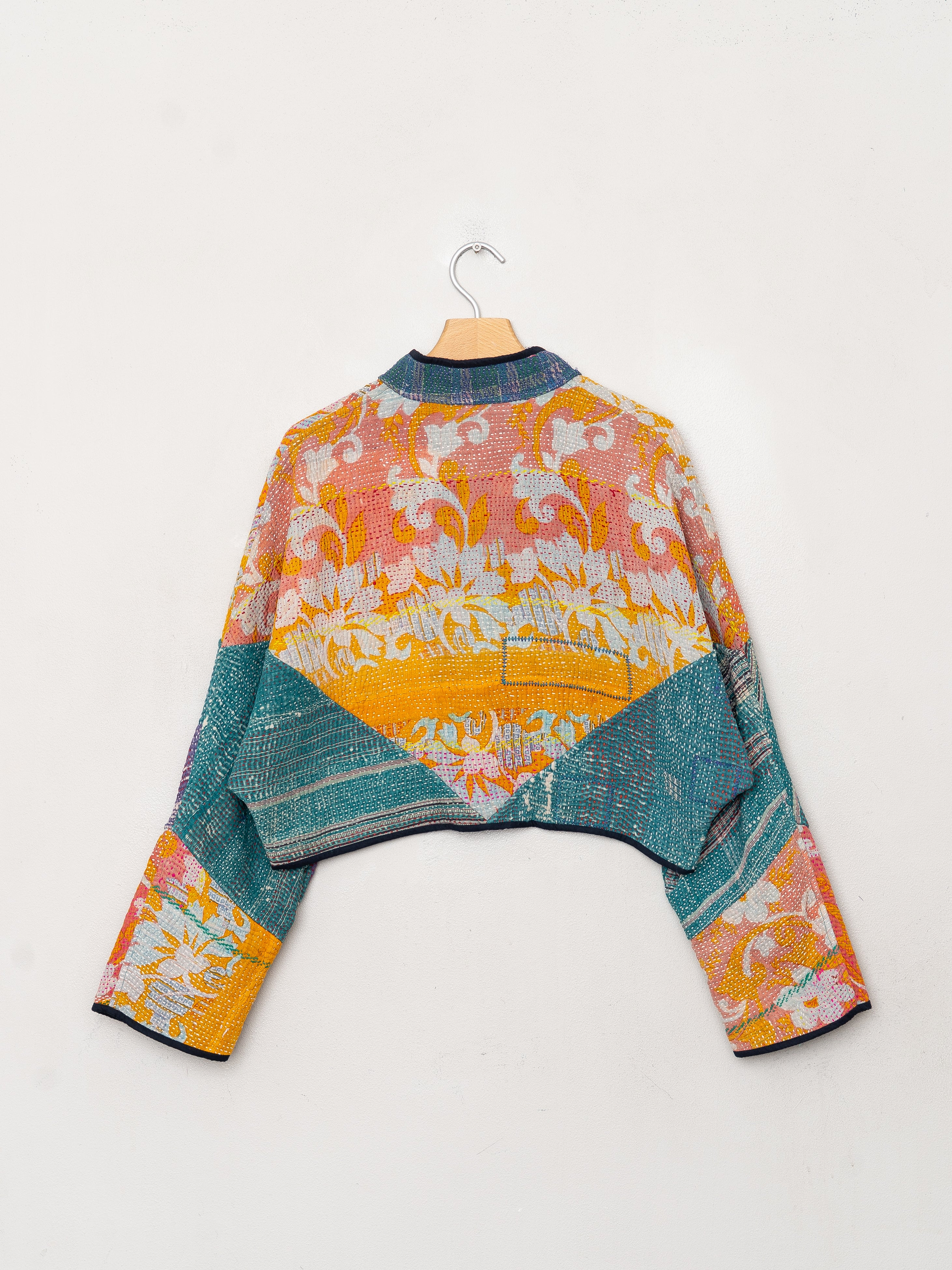 The Kaira Cropped Quilted Patchwork Kantha Jacket