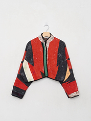 The Kaira Cropped Quilted Patchwork Kantha Jacket