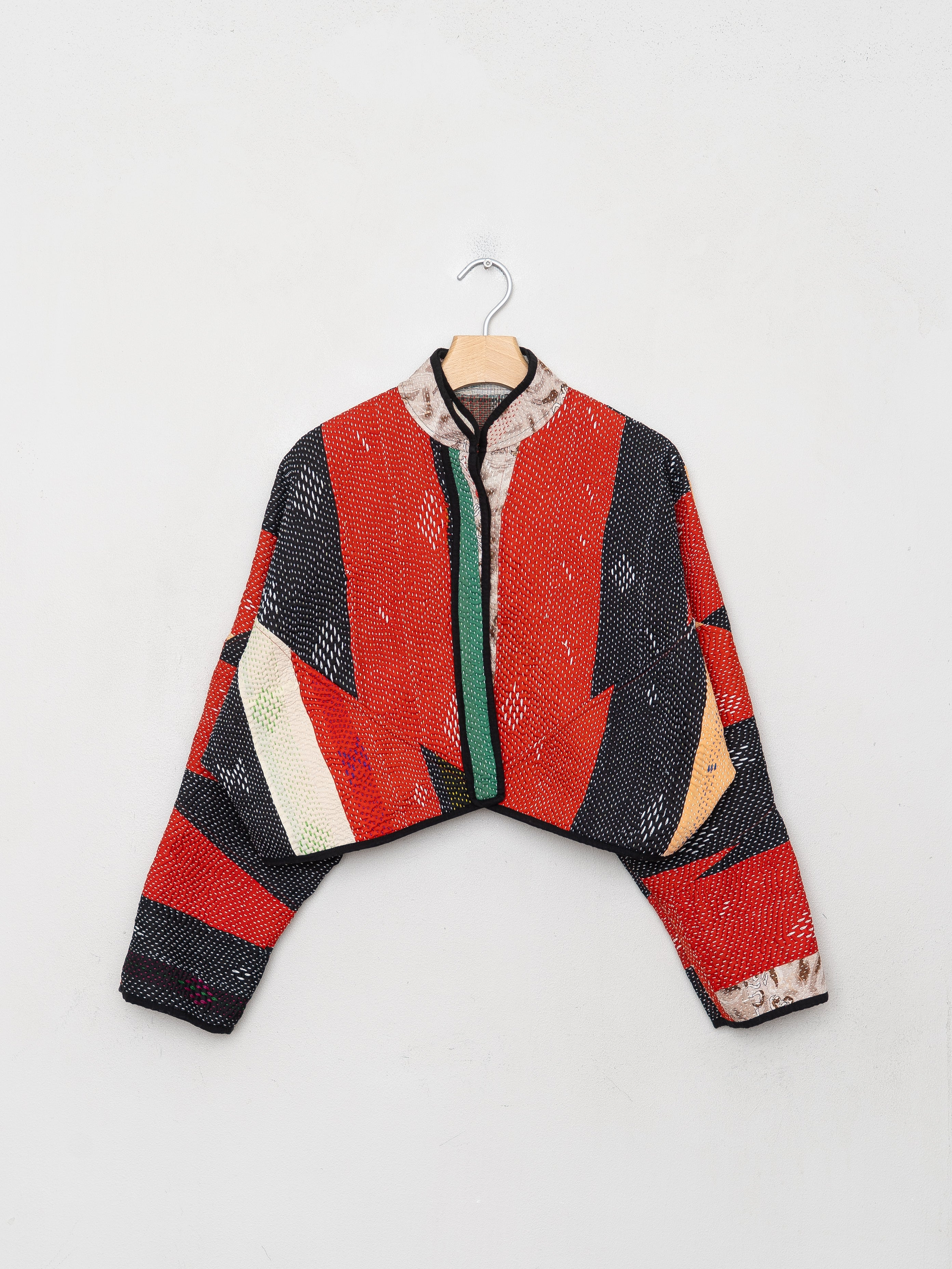 The Kaira Cropped Quilted Patchwork Kantha Jacket