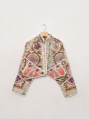 The Kaira Cropped Suzani Quilted Kantha Jacket