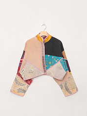 The Kaira Cropped Quilted Patchwork Kantha Jacket