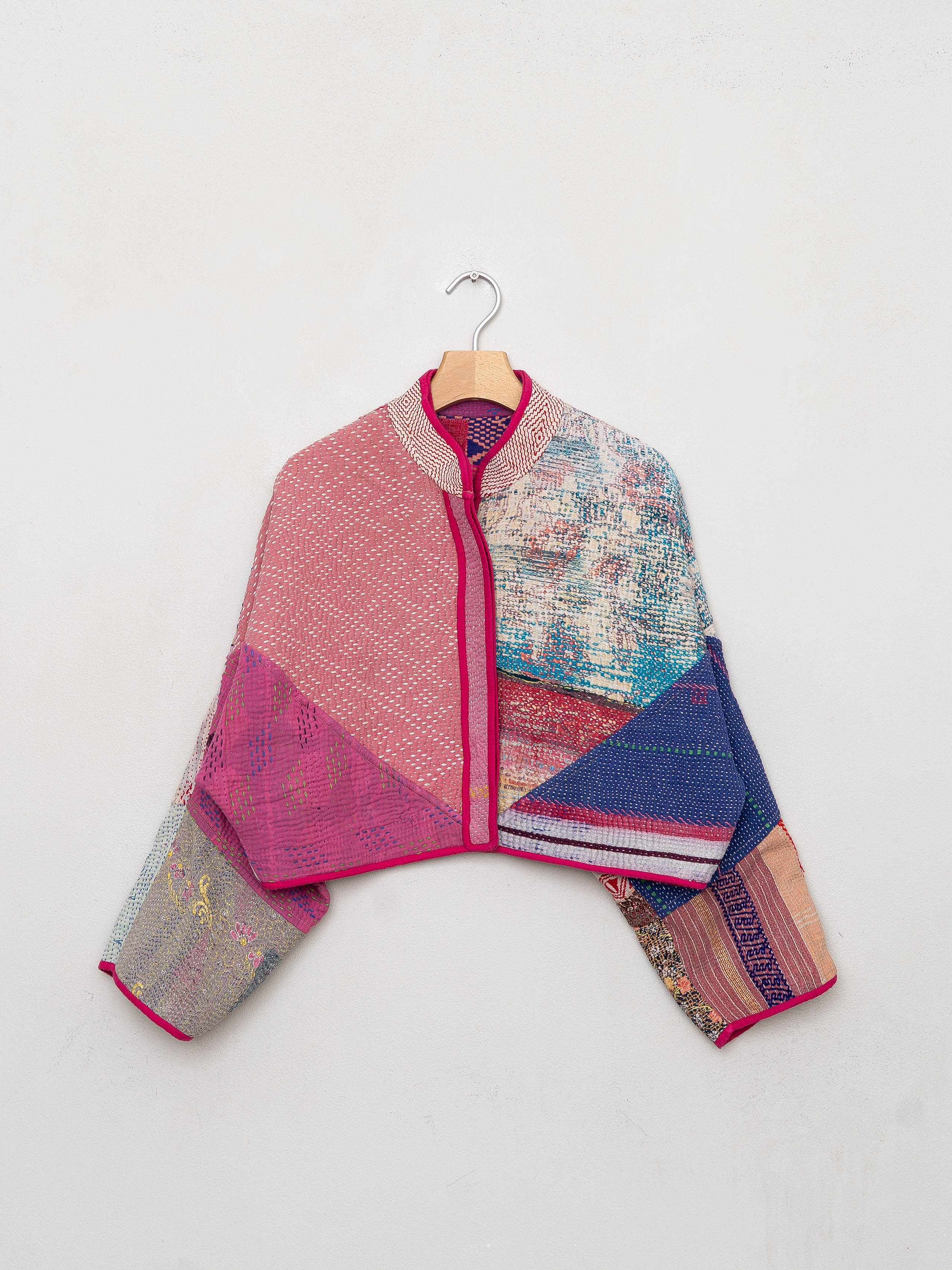 The Kaira Cropped Quilted Patchwork Kantha Jacket