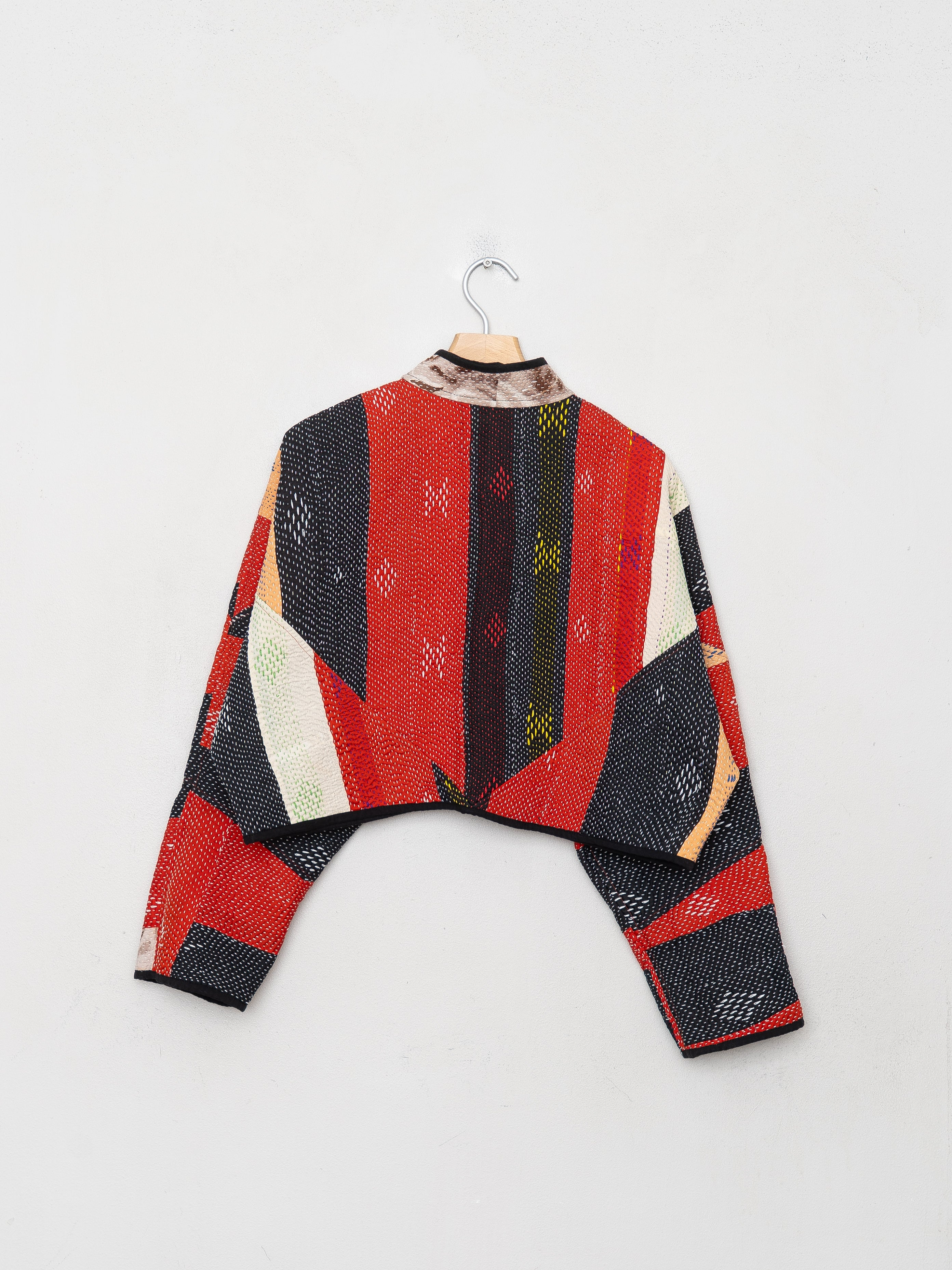 The Kaira Cropped Quilted Patchwork Kantha Jacket