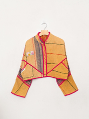 The Kaira Cropped Quilted Patchwork Kantha Jacket