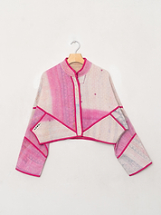 The Kaira Cropped Quilted Patchwork Kantha Jacket