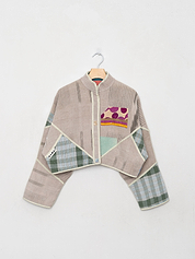 The Kaira Cropped Quilted Patchwork Kantha Jacket