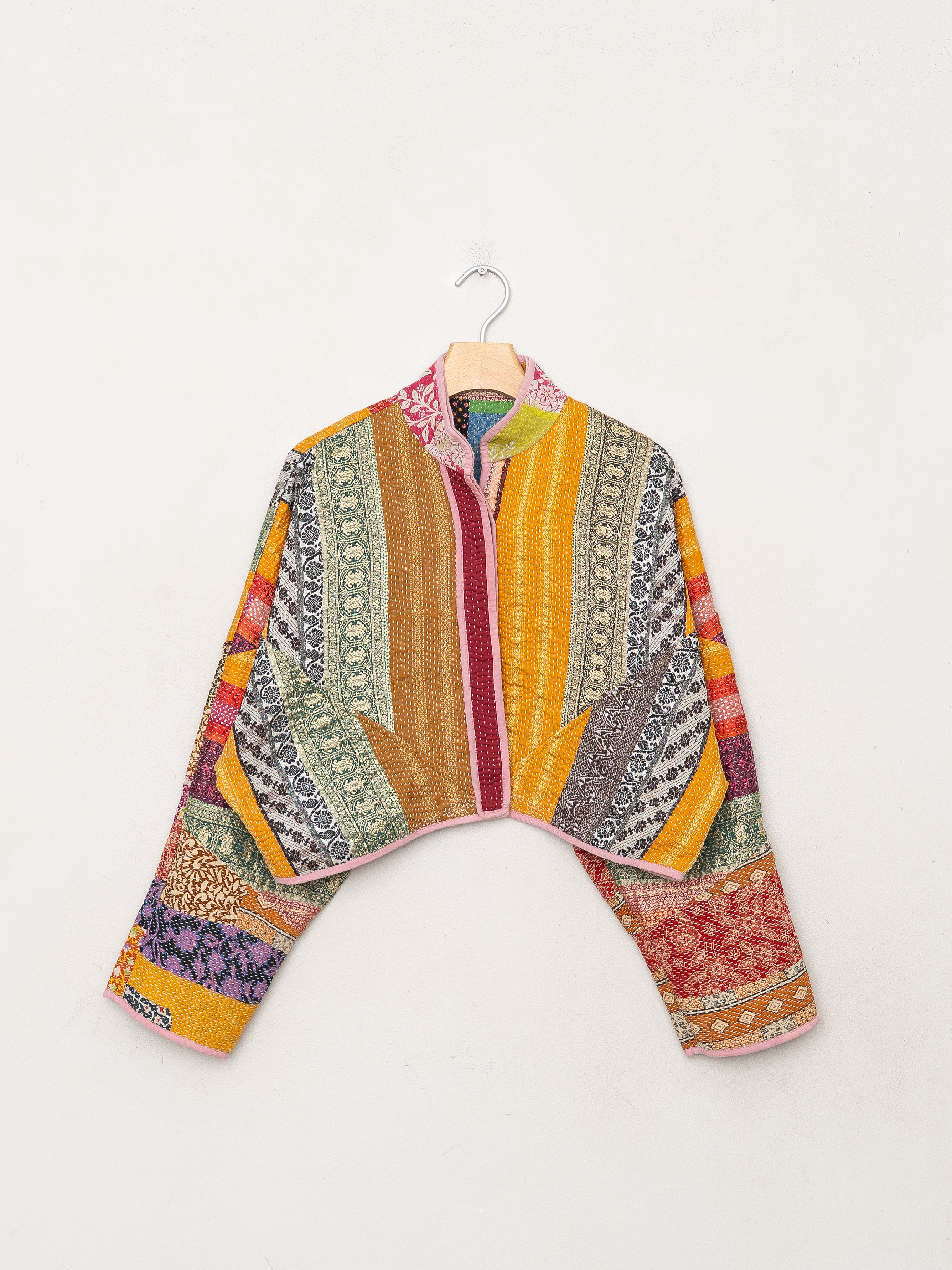 The Kaira Cropped Quilted Patchwork Kantha Jacket