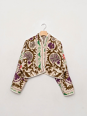 The Kaira Cropped Suzani Quilted Kantha Jacket