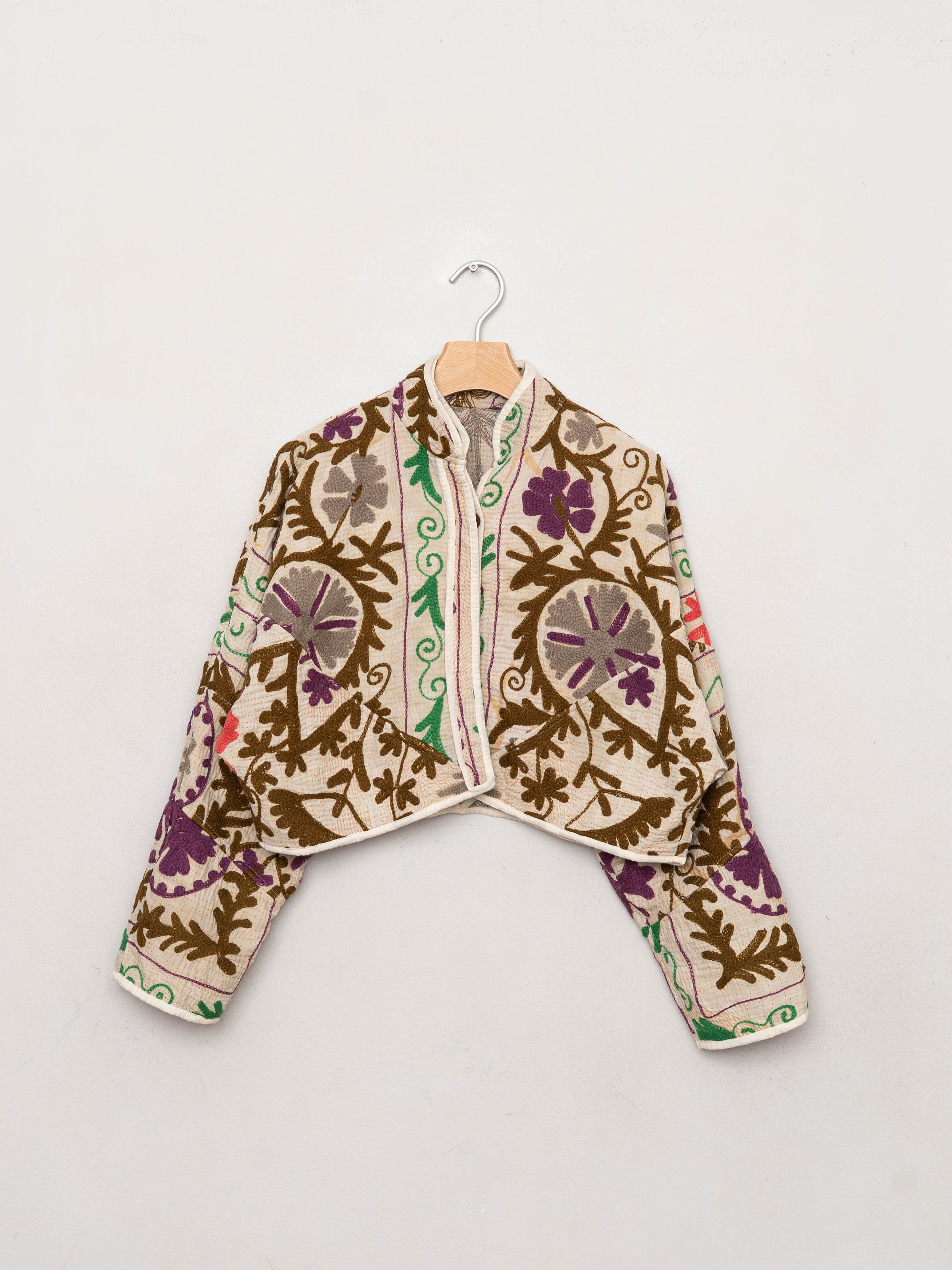 The Kaira Cropped Suzani Quilted Kantha Jacket