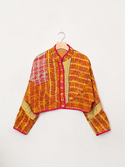 The Kaira Cropped Quilted Patchwork Kantha Jacket