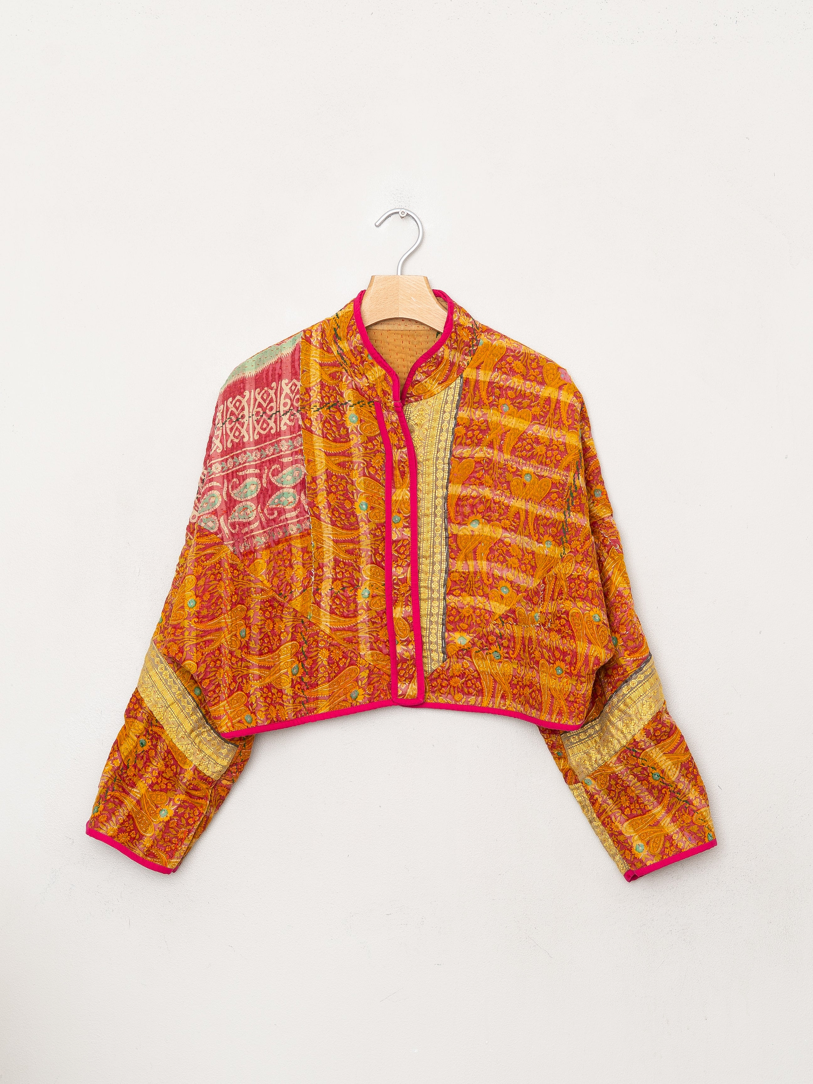 The Kaira Cropped Quilted Patchwork Kantha Jacket