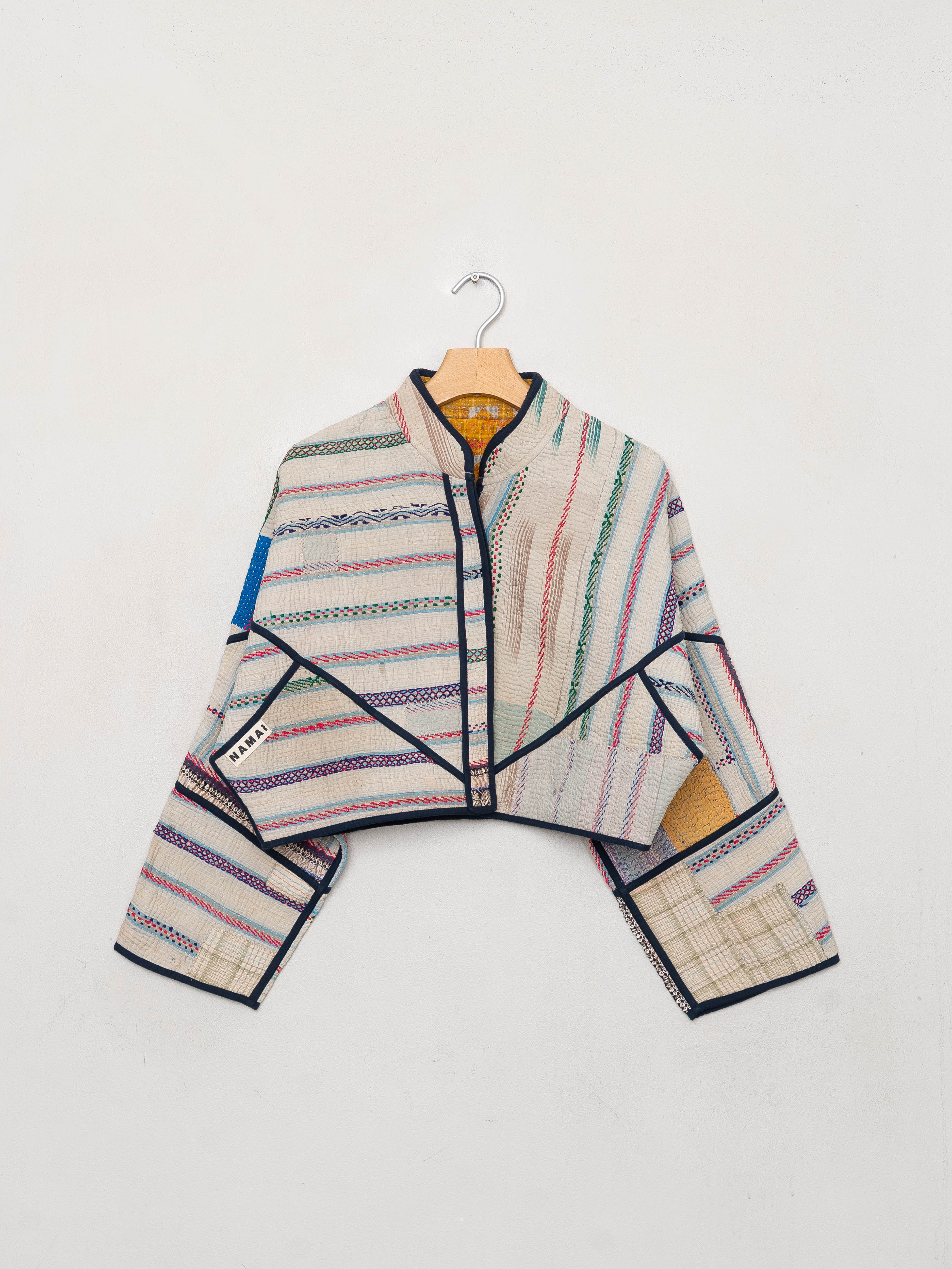 The Kaira Cropped Quilted Patchwork Kantha Jacket