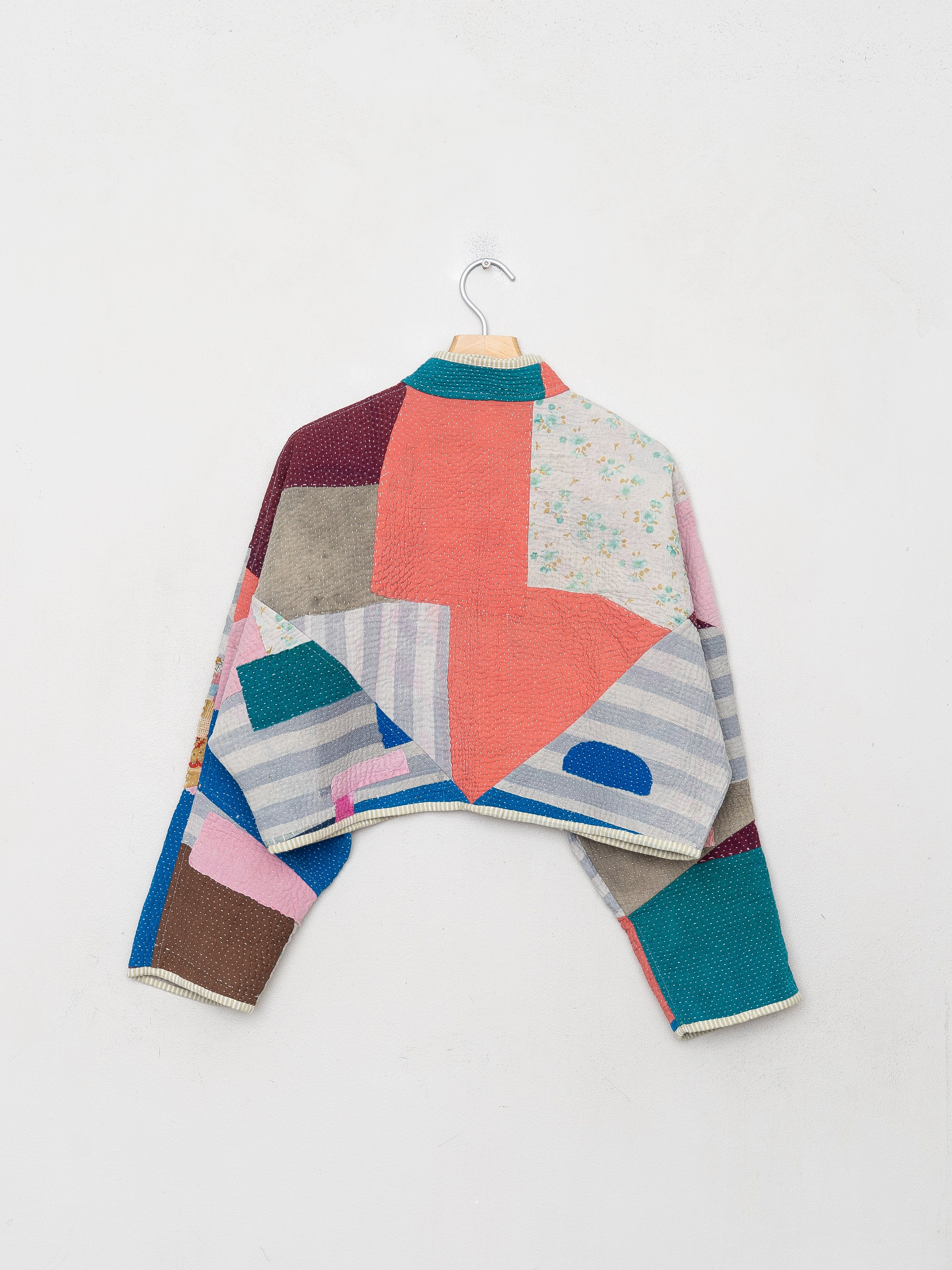 The Kaira Cropped Quilted Patchwork Kantha Jacket