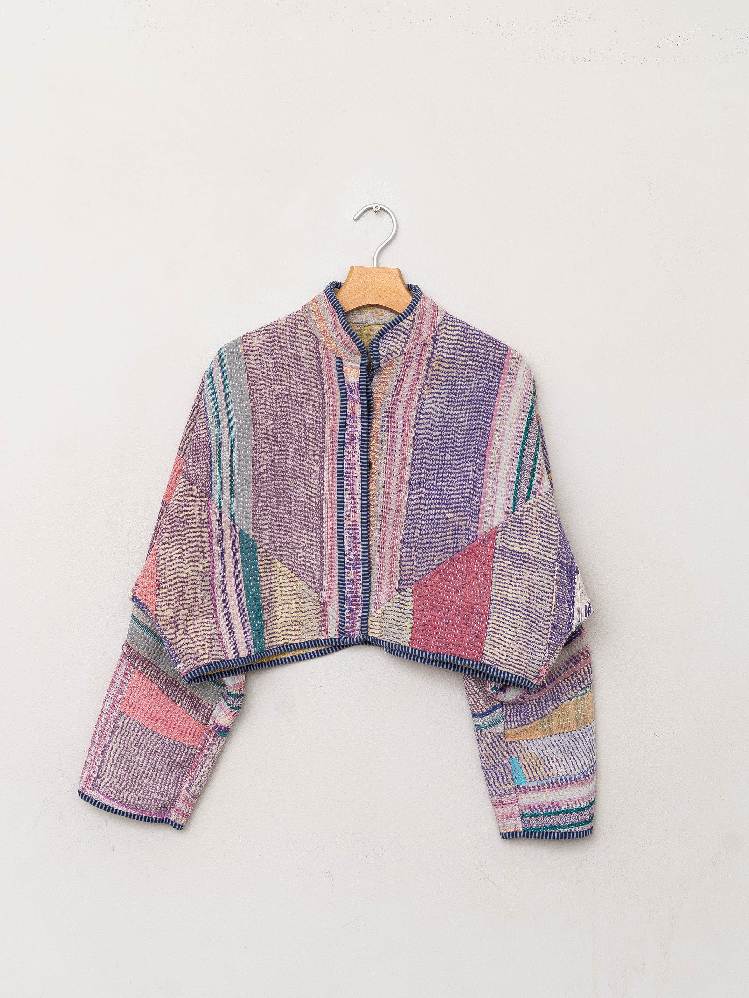 The Kaira Cropped Quilted Patchwork Kantha Jacket