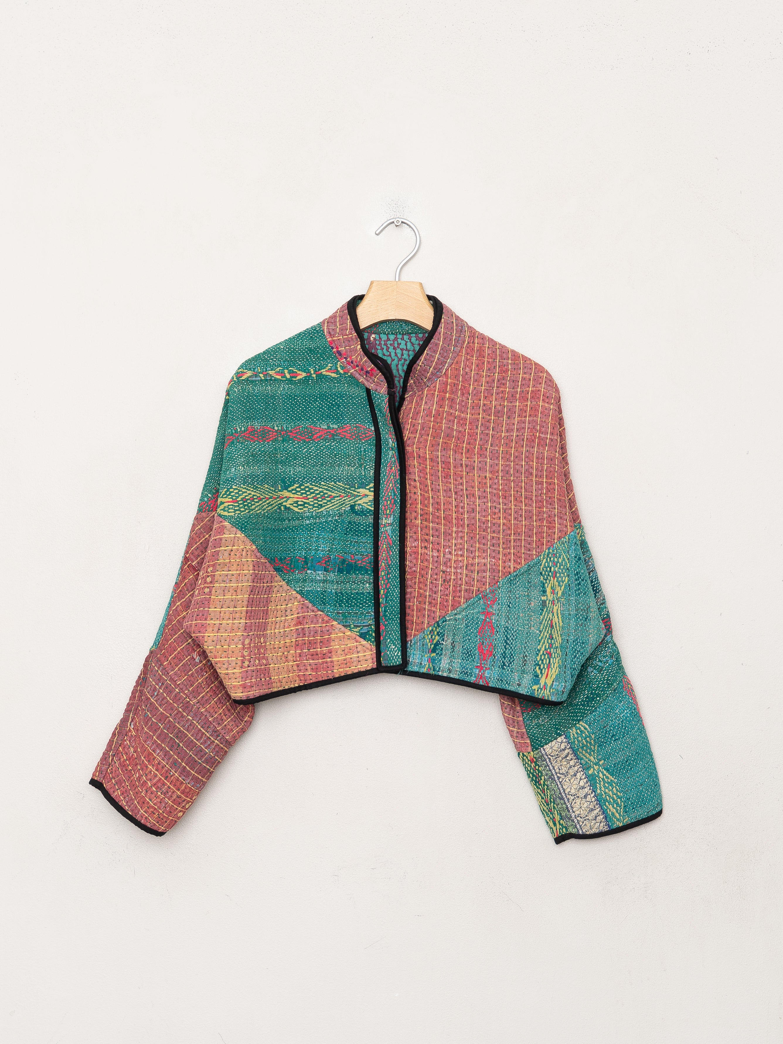 The Kaira Cropped Quilted Patchwork Kantha Jacket