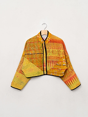 The Kaira Cropped Quilted Patchwork Kantha Jacket