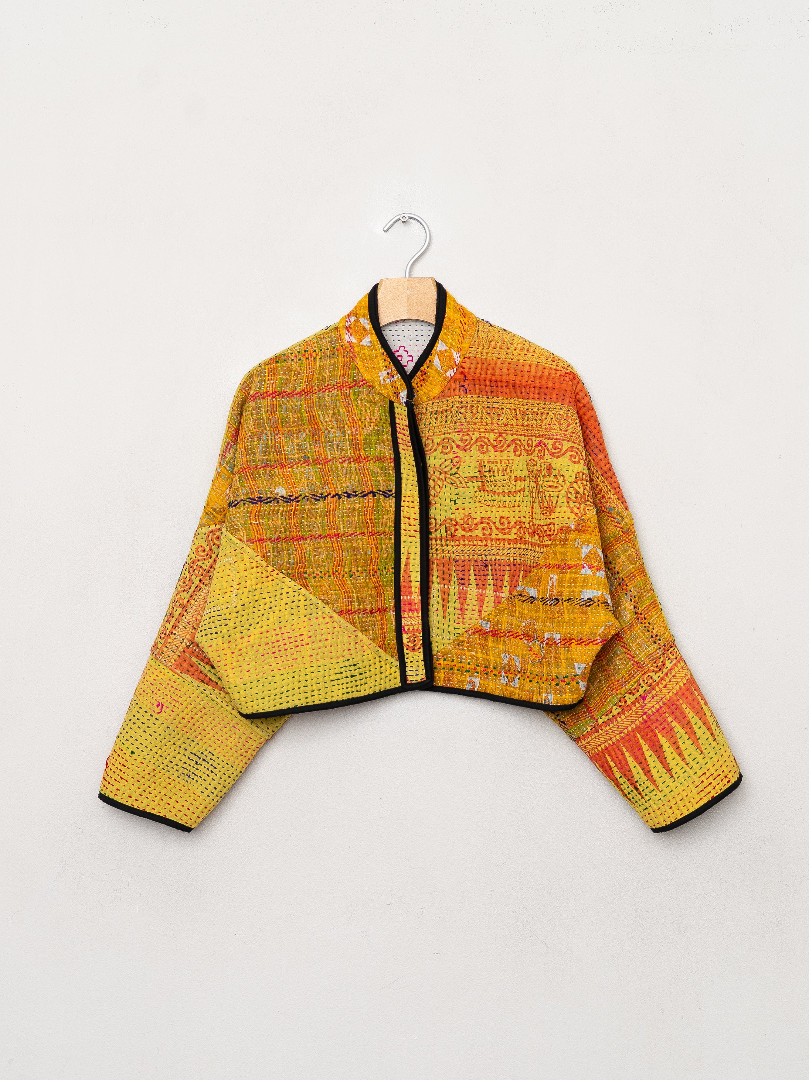 The Kaira Cropped Quilted Patchwork Kantha Jacket