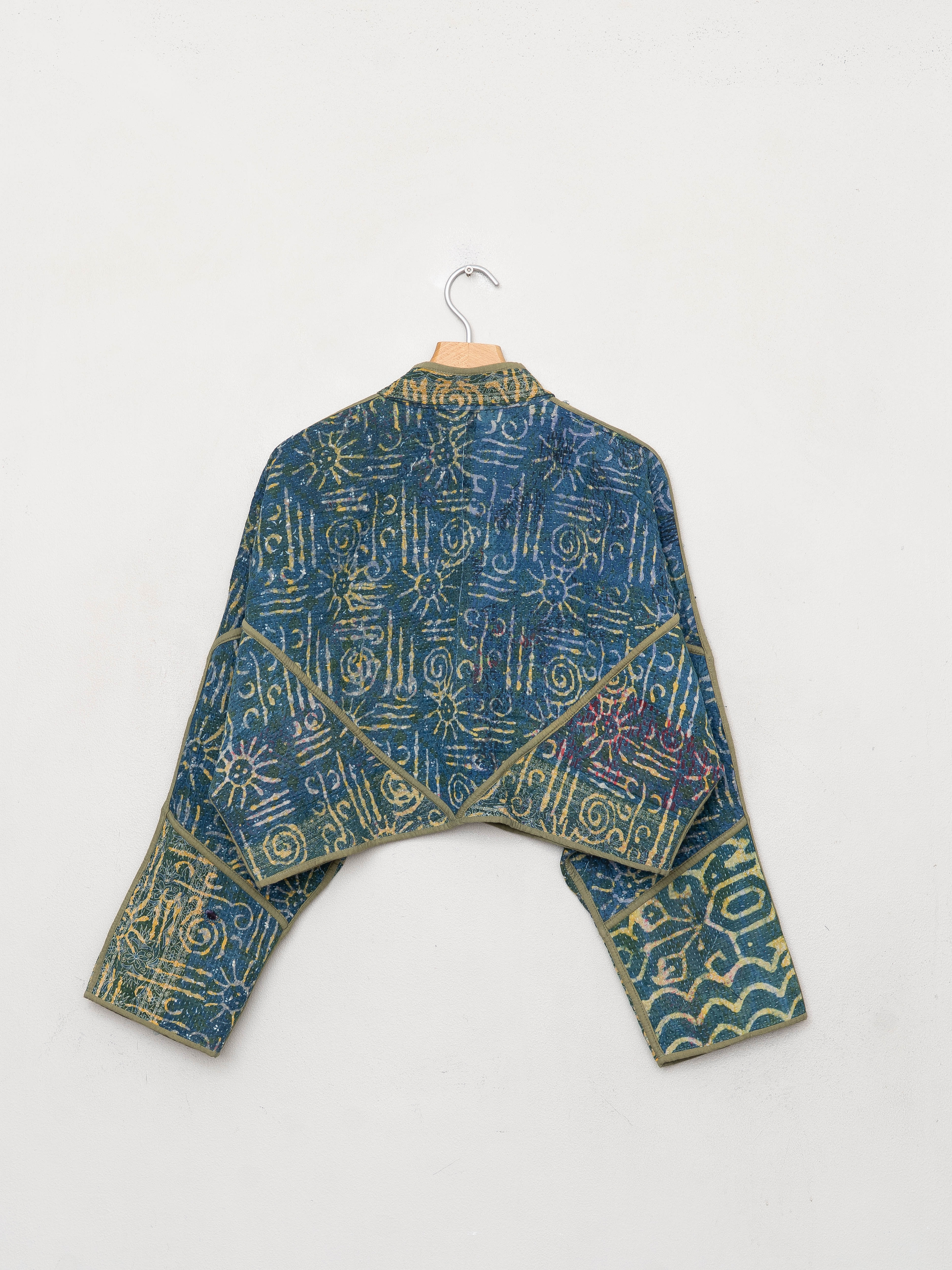 The Kaira Cropped Quilted Indigo Kantha Jacket